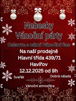 Srdečně vás zveme na naši Vánoční party, která proběhne 12. 12. 2025 od 9:00 v prostorách naší prodejny ❤️ Čeká vás...